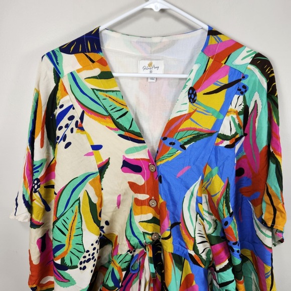 Palms Away Tropical Maxi Dress Oversize Dolman Sleeves Sz S CRUISE VACATION Beac - Picture 6 of 16